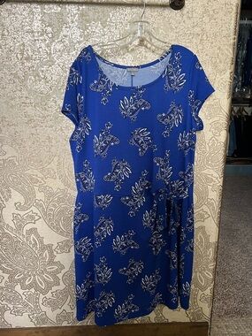 T by Talbots Blue Paisley Short Sleeve Fit & Flare Dress